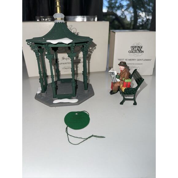 Dept 56 Heritage Town Square Gazebo #5513-1 & Rest Ye Merry Gentleman - Picture 2 of 9